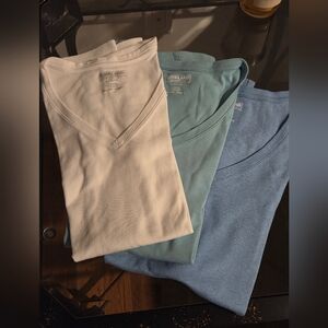 Kirkland Signature V-Neck Short Sleeve T-Shirts - White, Teal, Blue - Set of 3